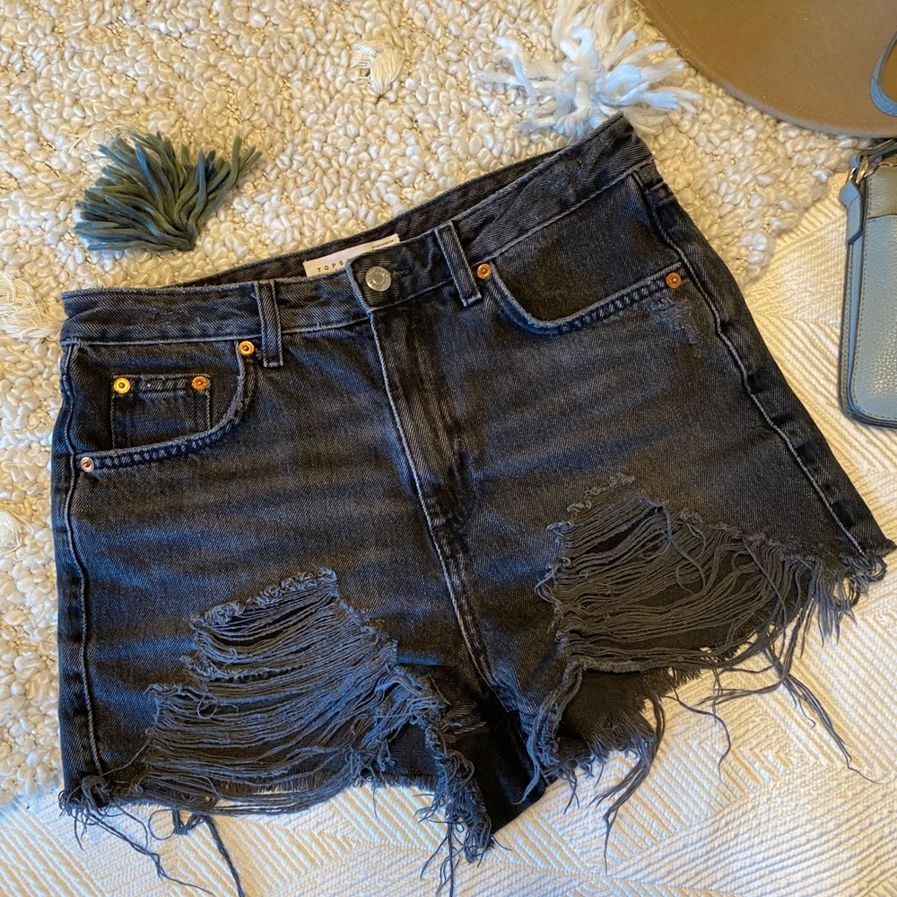 High Waisted Black Distressed Top Ship Shorts